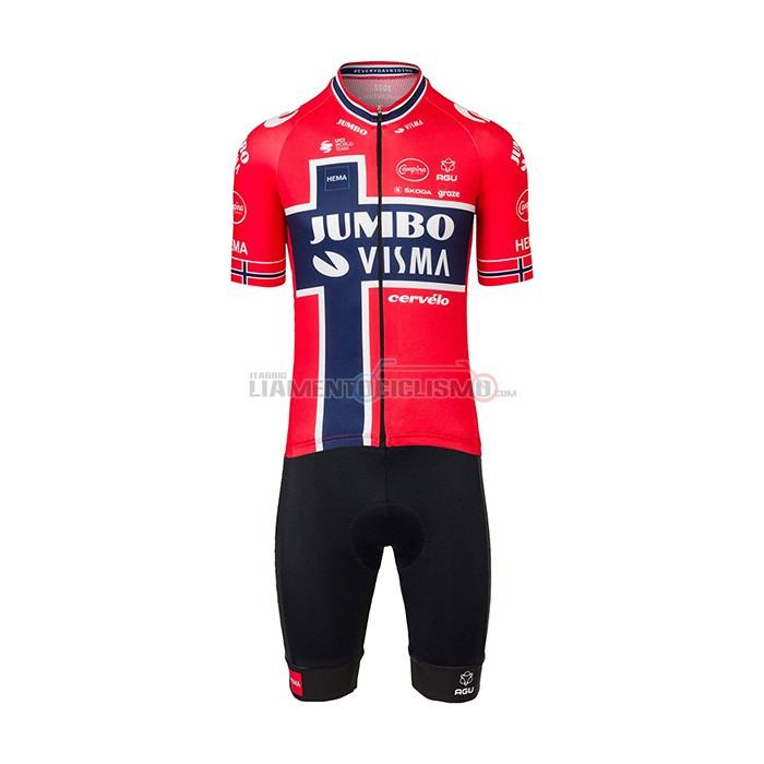 Abbigliamento Ciclismo Jumbo Visma Manica Corta 2022 Rosso Blu